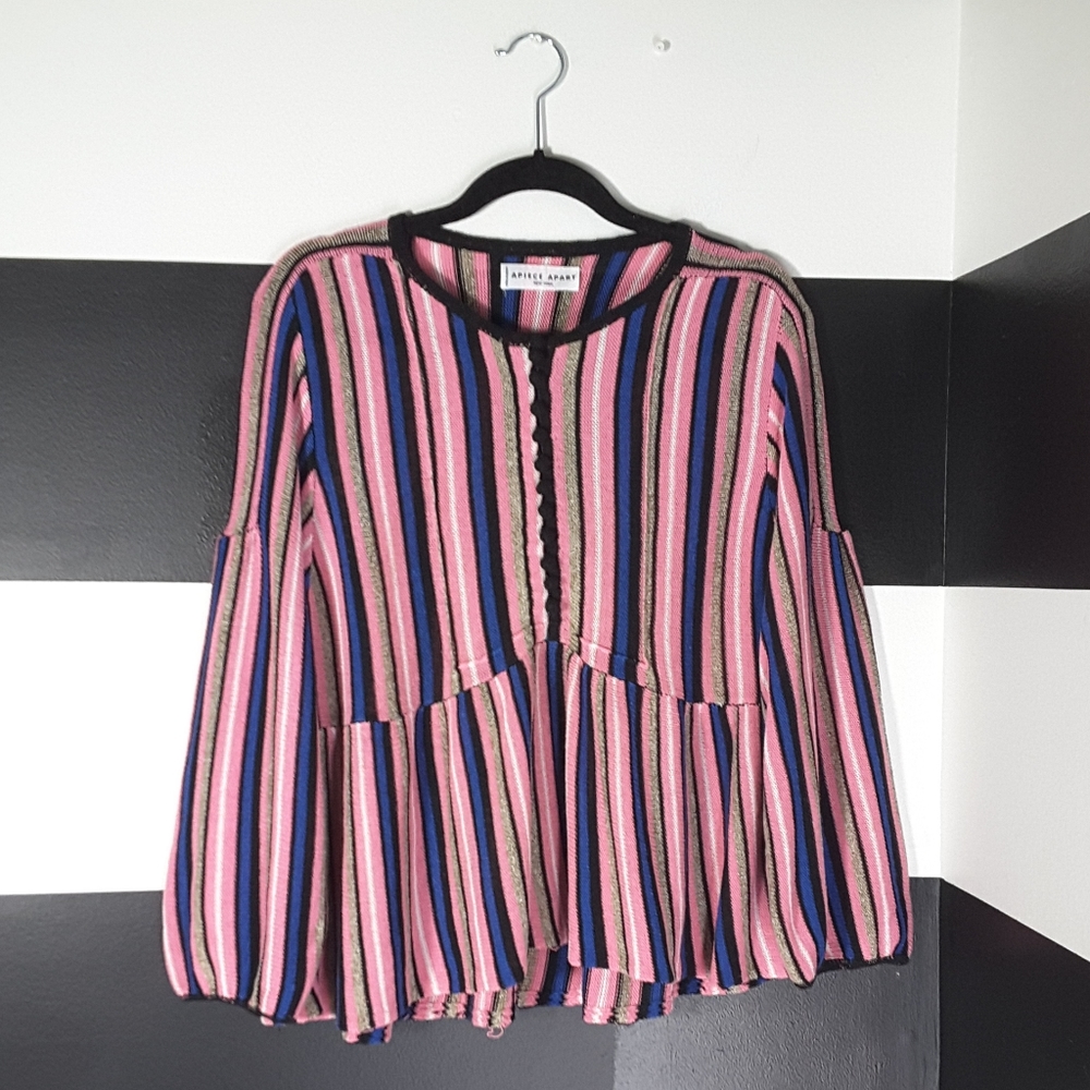 APIECE APART $375 Lagenlook Striped Flowy Balloon Sleeve Tunic M